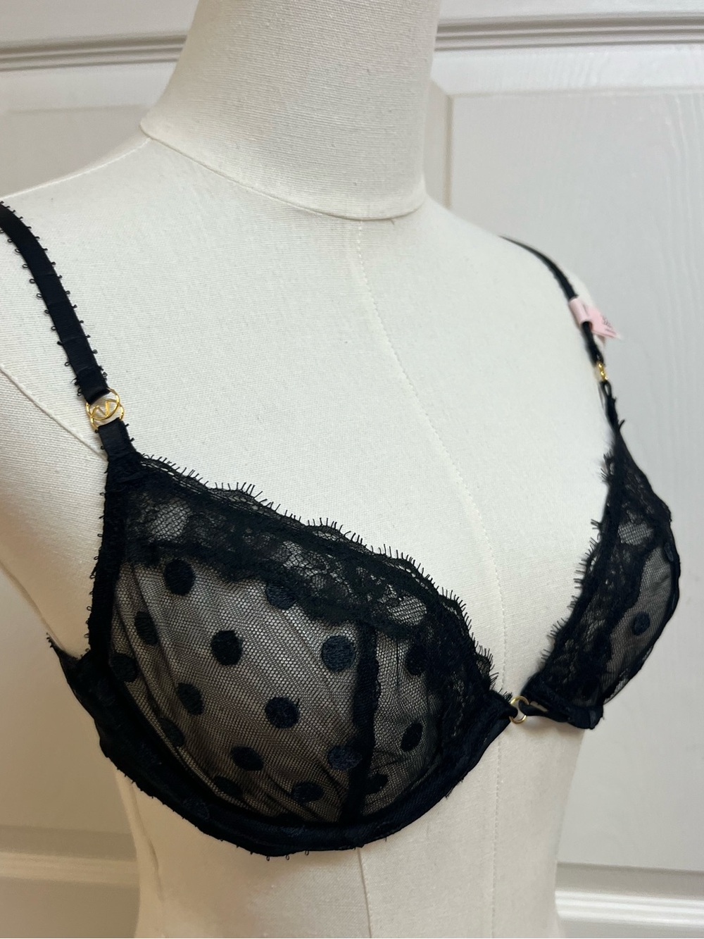 Victoria Secret Sheer Black Polka Dot Lace Underwire Bra